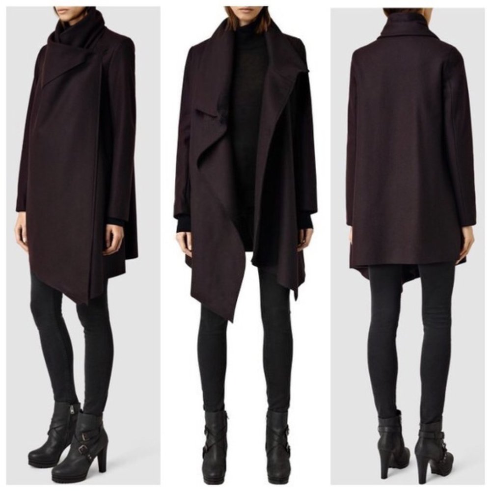 AllSaints Jax burgundy Wool Coat